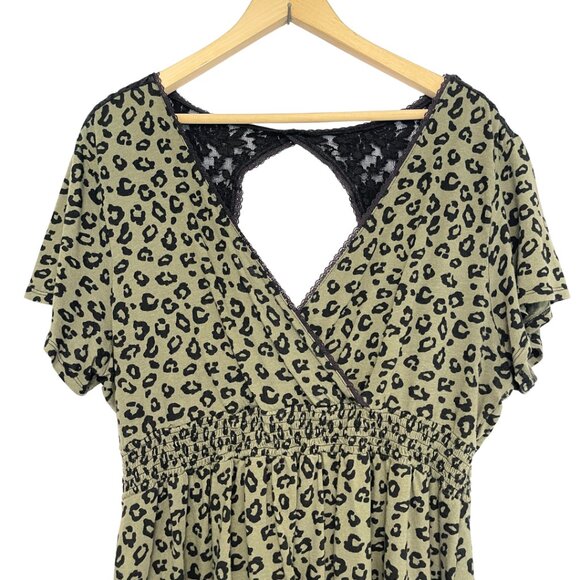 Torrid Whimsigoth Cheetah Print Top Women Size 3 Green Lace Smocked Fairy Grunge - Picture 2 of 9